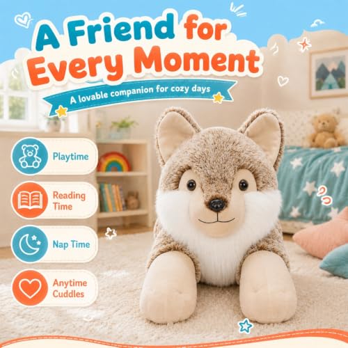 30-Inch Giant Wolf Stuffed Animal - Realistic Soft Plush Pillow