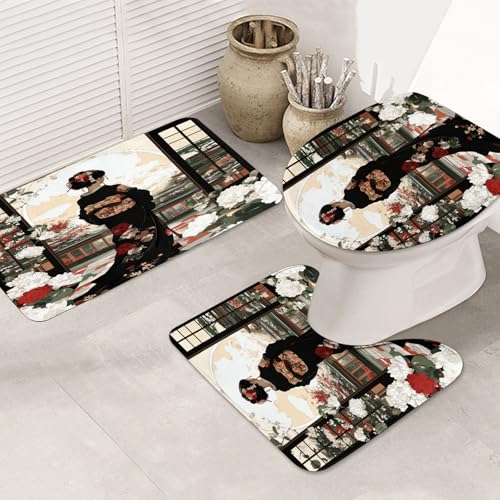 Japanese Geisha 4-Piece Shower Curtain and Non-Slip Bathroom Rug Set