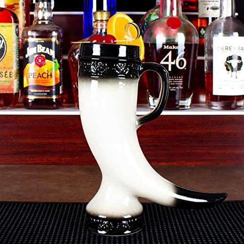 BarConic Horn Tiki Drinkware - 20 oz Ceramic Mug with Hand Painted Design