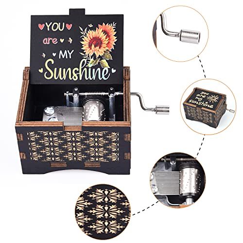 You Are My Sunshine Wooden Hand Crank Music Box - Vintage Engraved Keepsake