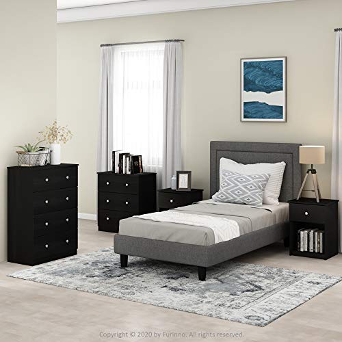 Furinno TIDUR Set of 2 Modern Night Stands with Drawer and Open Shelf, Americano