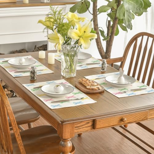 Artoid Mode Colorful Bunny Easter Placemats Set of 4, 12x18 Inch Pink Seasonal Table Decor
