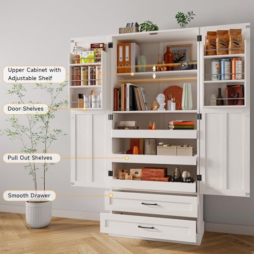 71" Tall Kitchen Pantry Cabinet with Pull-Out Shelves and Drawers