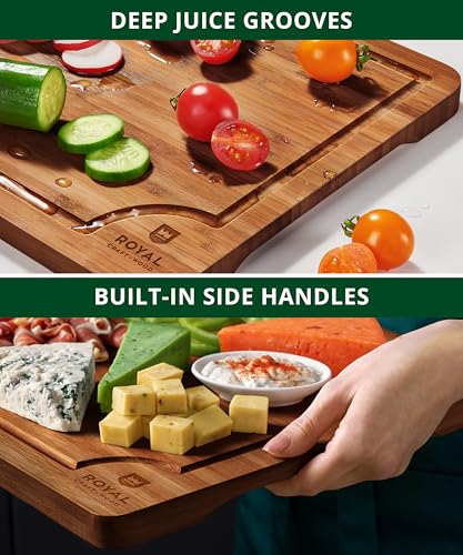 Bamboo Cutting Board Set with Deep Juice Groove & Handles - Set of 3