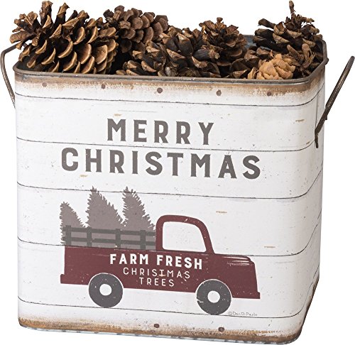 Primitives by Kathy Set of 2 Farmhouse Tin Buckets with Christmas Designs