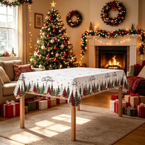 Ediactcyl 4-Pack Christmas Tablecloths, 54x108 Inches Waterproof Disposable