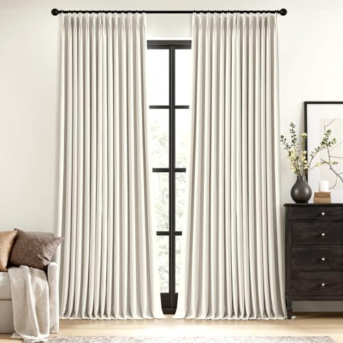 100% Blackout Linen Curtains - Pinch Pleat Design, 40x84 Inches, 2 Panels