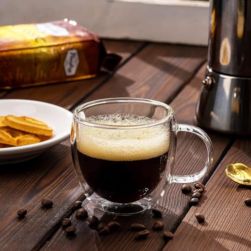 SCJHMY 5oz Double Walled Borosilicate Glass Coffee Mugs Set of 2 - Insulated Tea & Espresso Cups