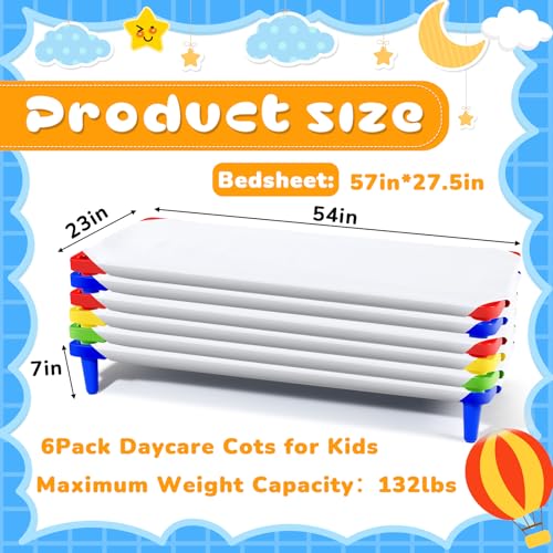 Multi-Color Stackable Toddler Daycare Cots with Sheets - 54 x 23 inches, Burbell