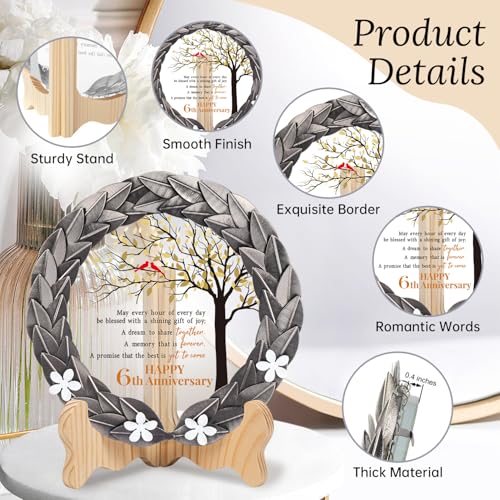 6th Wedding Anniversary Crystal Plaque with Iron Wreath Keepsake Gift