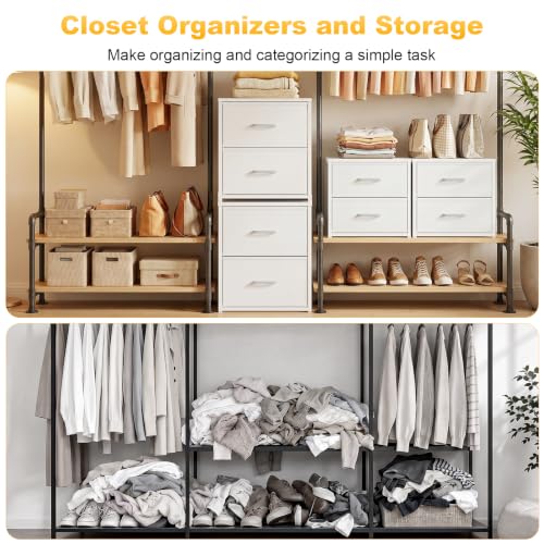 2 Pack Stackable Closet Storage Drawers, White Fabric Dresser Organizer