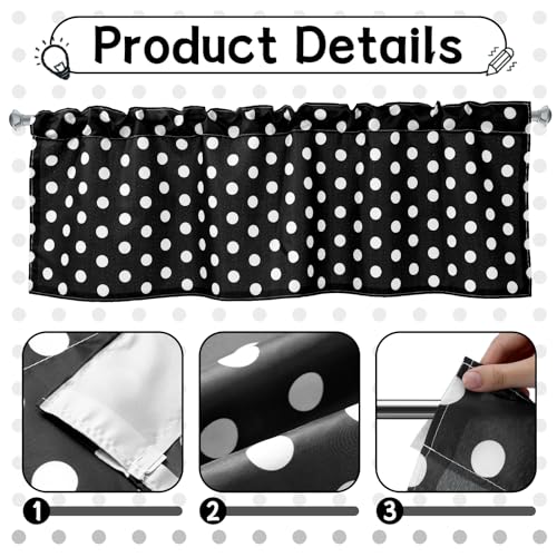 Black and White Polka Dot Window Valances, 4-Piece Rod Pocket Set