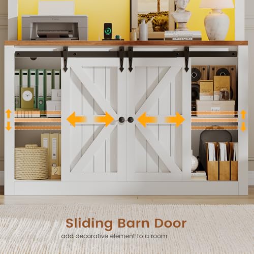 41-Inch Farmhouse File Cabinet with Charging Station, Barn Door & LED Lights