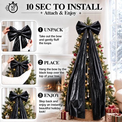 XmasExp Large Black Christmas Tree Topper Bow 16x63 Inch