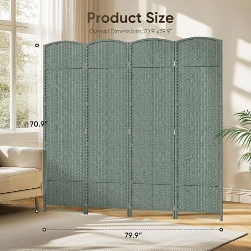 4-Panel Rattan Room Divider, 6ft Extra Wide Freestanding Privacy Screen