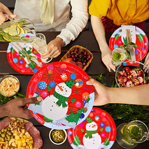 Gatherfun Christmas Snowman Party Plates & 50-Piece Napkins Set - Disposable Dinnerware
