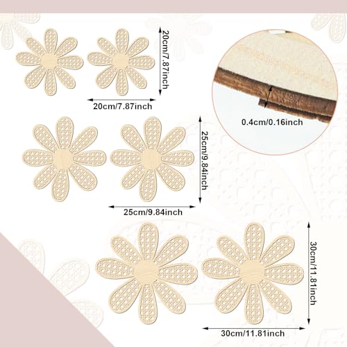 6-Piece Boho Wooden Daisy Flower Wall Decor Set, Rustic Floral Art