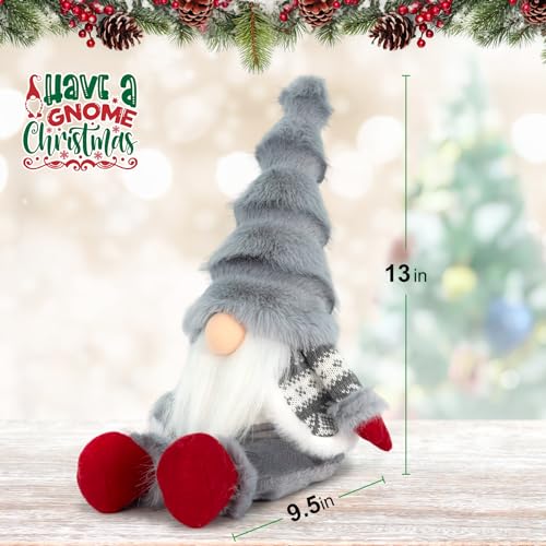 TACROART Gray Nordic Christmas Gnome Plush Shelf Sitter - 13" Gray Knit Coat
