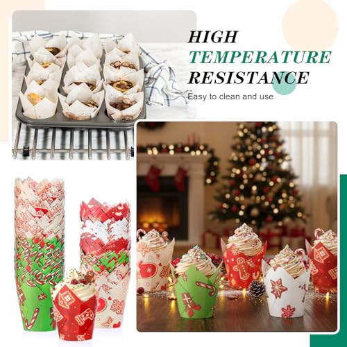 Reallnaive 500-count Tulip Cupcake Liners Christmas Patterns – Greaseproof Bake Cups, 2.17in x 3in (Variation: Cute)