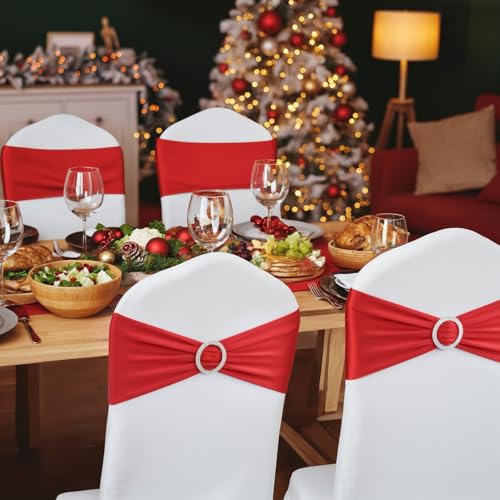 50 Pack Red Spandex Chair Sashes with Buckles for Weddings & Events