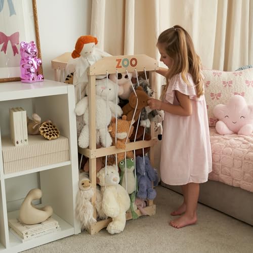 Wooden Stuffed Animal Storage Organizer for Kids Playroom and Nursery