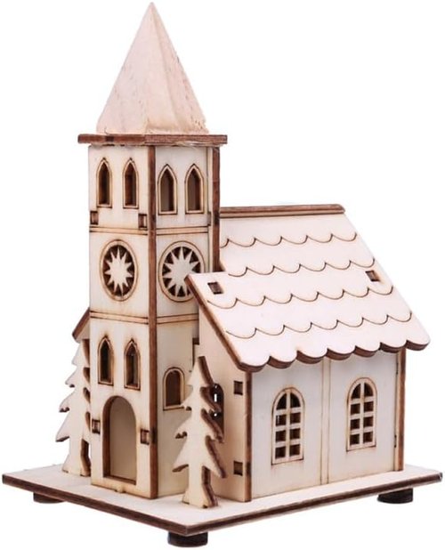BESPORTBLE Christmas Village House - LED Light-Up Rustic Church Ornament | Beige Mini Building Decor