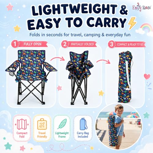 Kids Folding Camp Chair with Cup Holder & Carry Bag - Dinosaur Toddler Chair