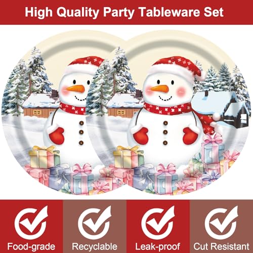 Cangmyxis 40pc Christmas Snowman 7in Disposable Plates – Merry Christmas Edition