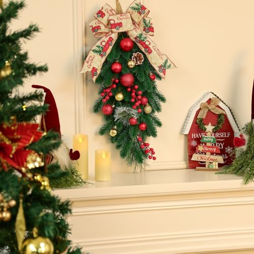 HiiARug 24x2 Pack Artificial Christmas Swags with Berries & Pinecones, Indoor Outdoor Holiday Decor