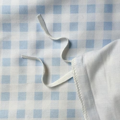 Light Blue Gingham Twin Duvet Cover Set with Ruffles - Plaid Bedding