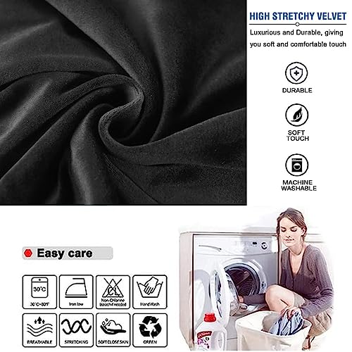 Small Square Velvet Ottoman Cover - Stretch Footrest Protector, Black