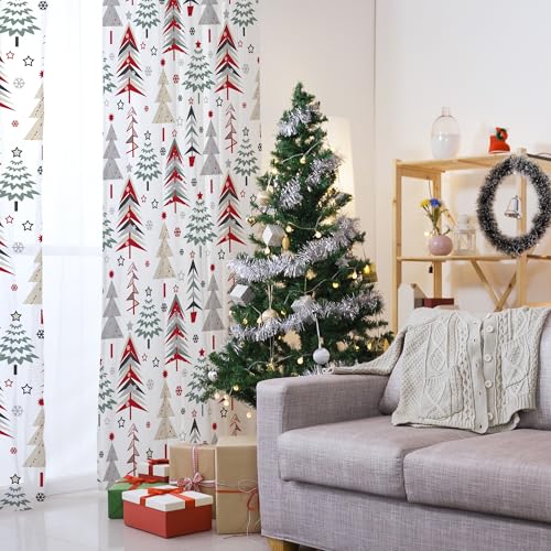 LEWARAN Christmas 52x63 in Window Curtains Set of 2 | Light-Filtering Tree Pattern