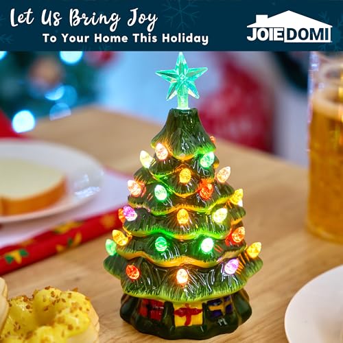 Joiedomi 7-Inch Ceramic Mini Christmas Tree with Multicolored Lights and Gift Box
