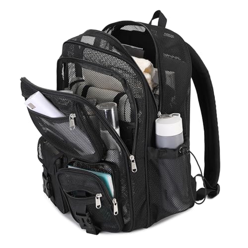 Heavy Duty Mesh Backpack - See-Through Net School & Travel Bookbag
