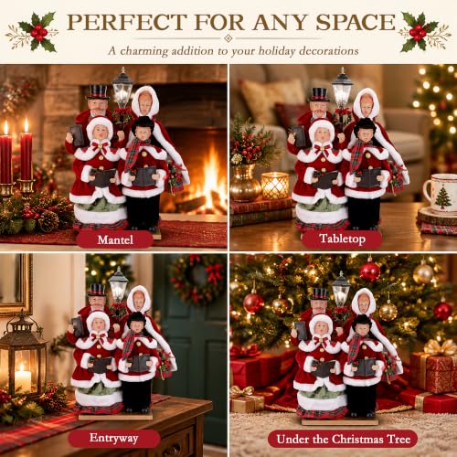 Lighted Christmas Carolers Figurines Set with Street Lamp - 21 Inch Holiday Decor