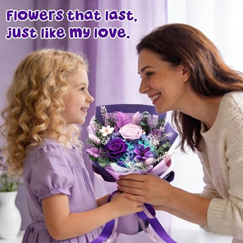 Preserved Purple Rose Bouquet in Gift Box - Long-Lasting Floral Decor