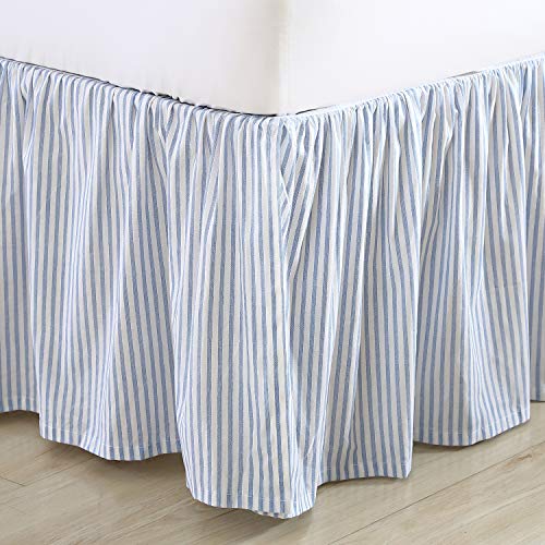 Queen Bedskirt 100% Cotton with 14.5" Drop - Classic Ticking Blue Stripe