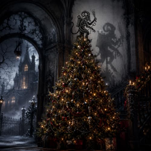 LFUTARI 11.81 Inch Metal Gothic Krampus Christmas Tree Topper - Black Holiday Decor