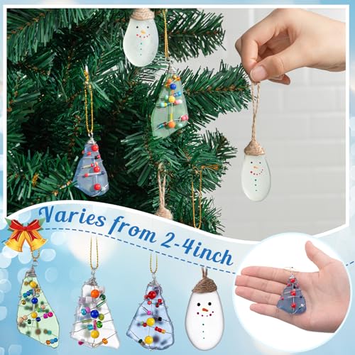 Syhood 6 Pcs Sea Glass Christmas Tree Ornaments Snowman Crystal Ocean Beach Crafts Ornament Sets for Christmas Tree Home Decoration