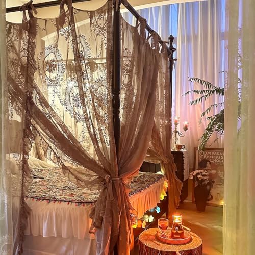 4 Corner Post Bed Canopy Curtain - King Size Romantic Lace Mosquito Net