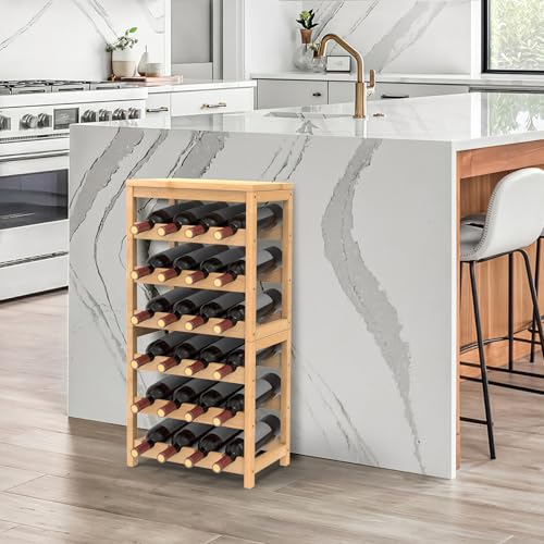 24-Bottle Bamboo Wine Rack, 6-Tier Freestanding Floor Wine Storage Shelf