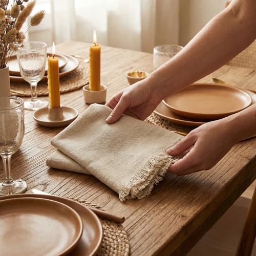 Cotton Linen Blend Cloth Napkins, 18x18 Inch Dinner Napkins, Set of 12