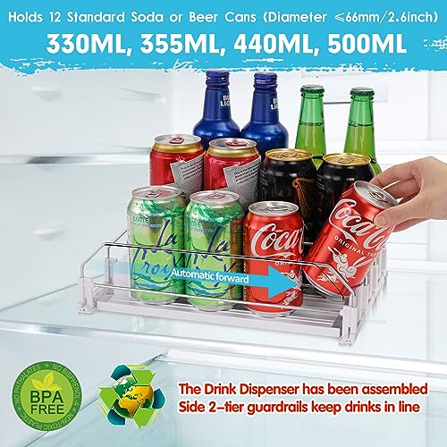 Automatic Soda Can Organizer for Refrigerator, 3-Row Drink Dispenser Rack