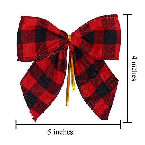 Aneco 16 Pcs Christmas Buffalo Plaid Bows 5x4 in Red Black Hanging Bow (Variation: Red and Black Plaid)