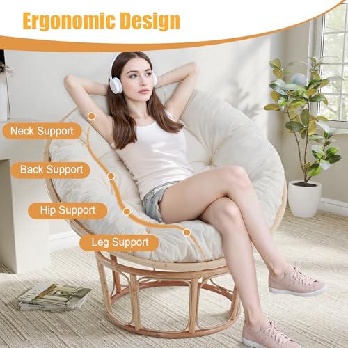 48-Inch Round Papasan Chair Cushion, Tufted Corduroy Seat Pad for Egg Chair