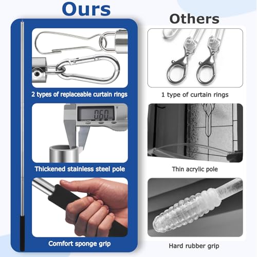 Adjustable Curtain Pull Wand - 31 to 46 Inch Stainless Steel Rod (2 Pack)