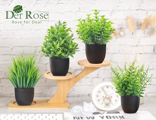 Small Artificial Plants in Black Pots (4 Pack) - Realistic Faux Greenery