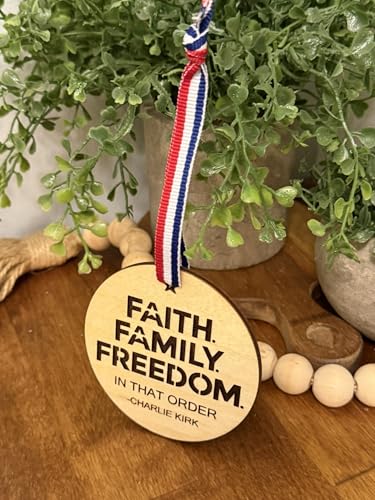 Faith Family Freedom Memorial Ornament with Red White & Blue Ribbon - Handmade USA