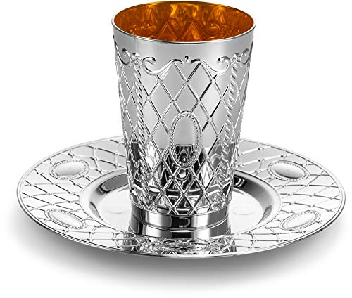 Disposable Plastic Kiddush Cups with Trays, 6 Pack Silver Wine Goblets