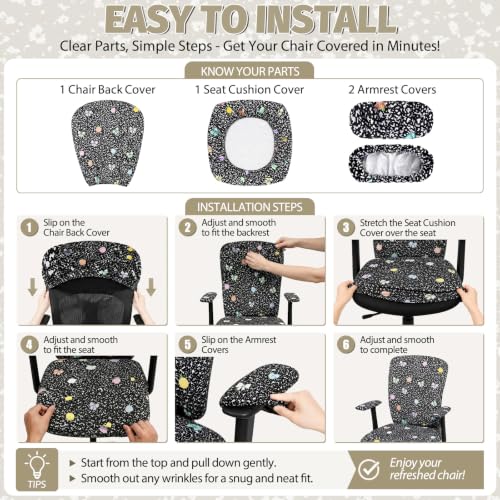 Office Chair Slipcovers Set - 4 Pcs Composition Notebook Style